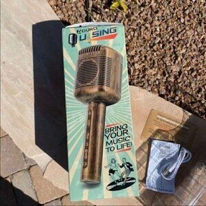 aduro u sing antique gold retro wireless karaoke mic & speaker usb port included